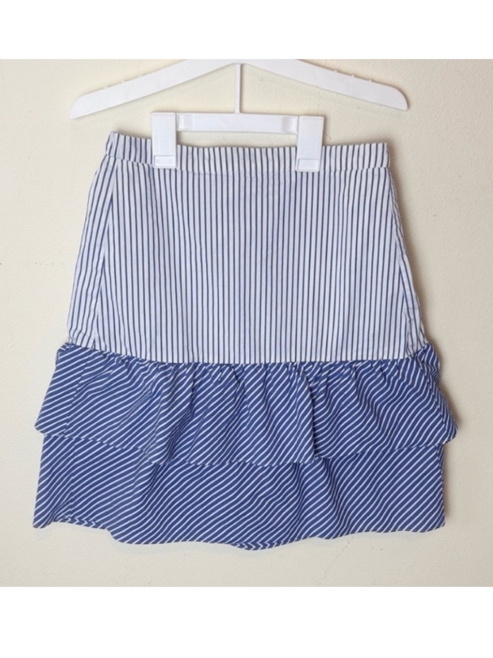 Striped Blue and White Tiered Ruffle Skirt